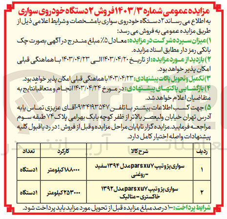 تصویر کوچک آگهی فروش 2 دستگاه خودروی سواری پژو پارس