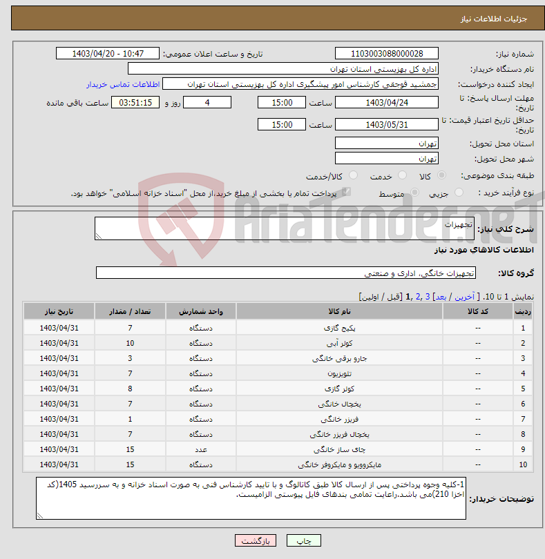 تصویر کوچک آگهی نیاز انتخاب تامین کننده-تجهیزات 