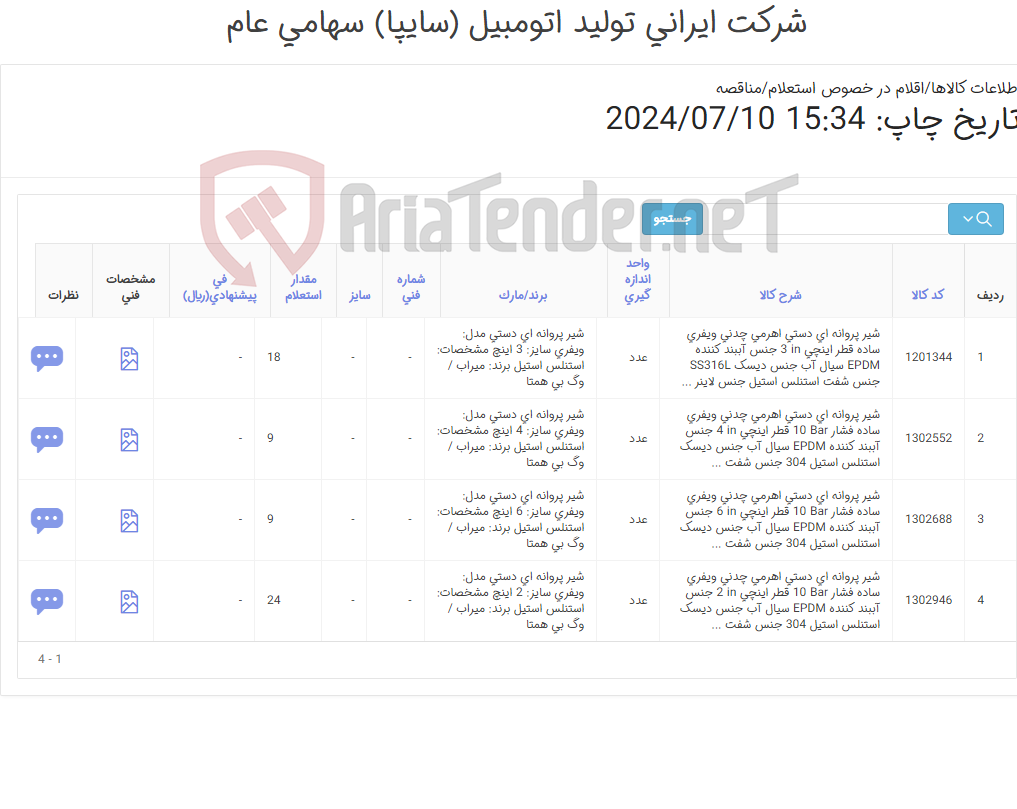 تصویر کوچک آگهی چهارردیف شیر پروانه ای استنلس استیل(اطلاعات پیوست)