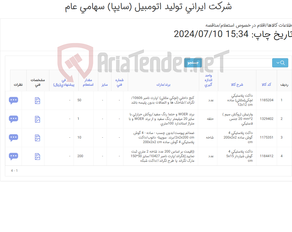 تصویر کوچک آگهی 4آیتم اقلام درخواستی(داکت و ...