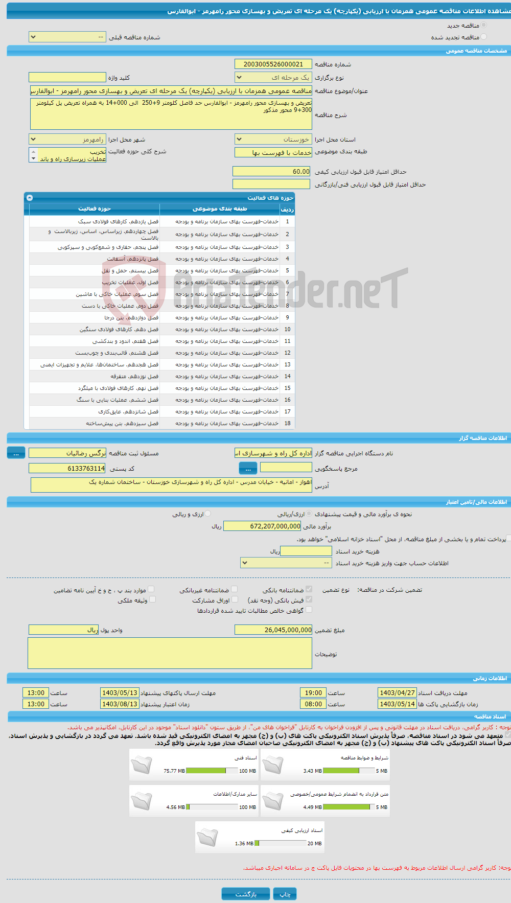 تصویر کوچک آگهی مناقصه عمومی همزمان با ارزیابی (یکپارچه) یک مرحله ای تعریض و بهسازی محور رامهرمز - ابوالفارس