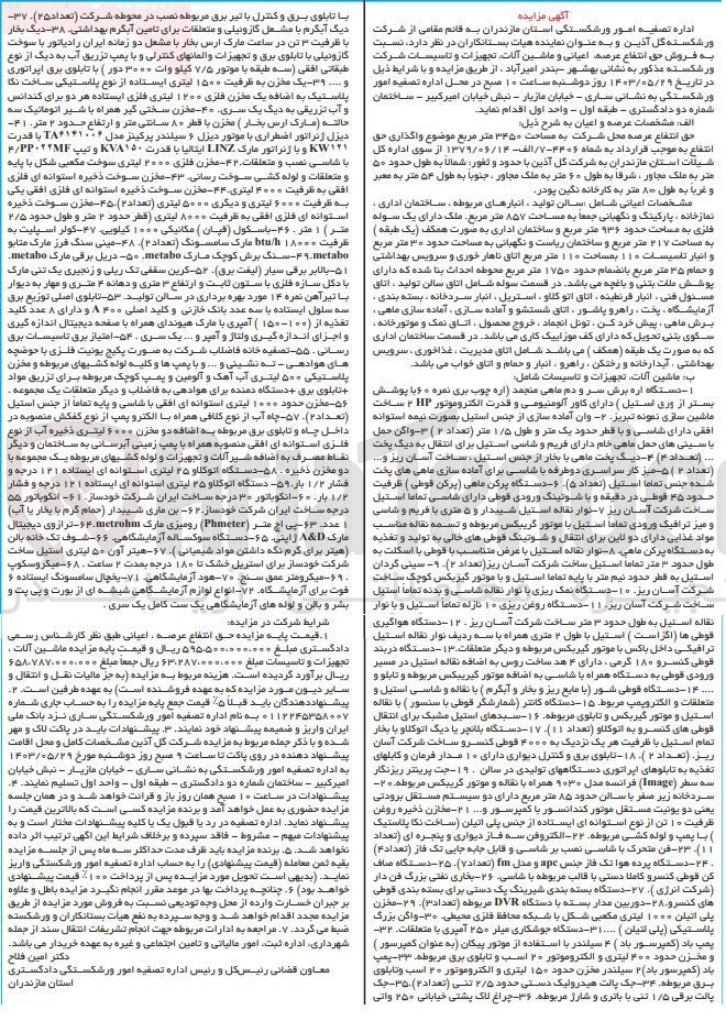 تصویر کوچک آگهی فروش حق انتفاع عرصه، اعیانی و ماشین آلات، تجهیزات و تاسیسات شرکت ورشکسته