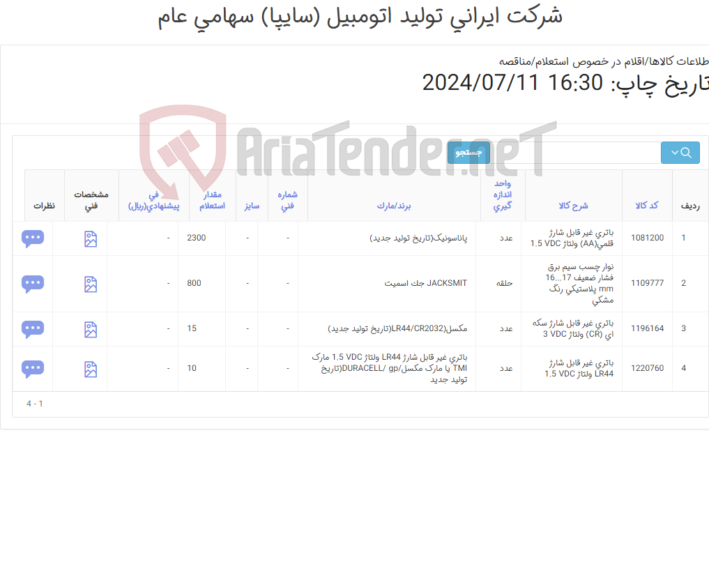 تصویر کوچک آگهی باتری غیر قابل شارژ و نوار چسب(تاریخ تولید جدید