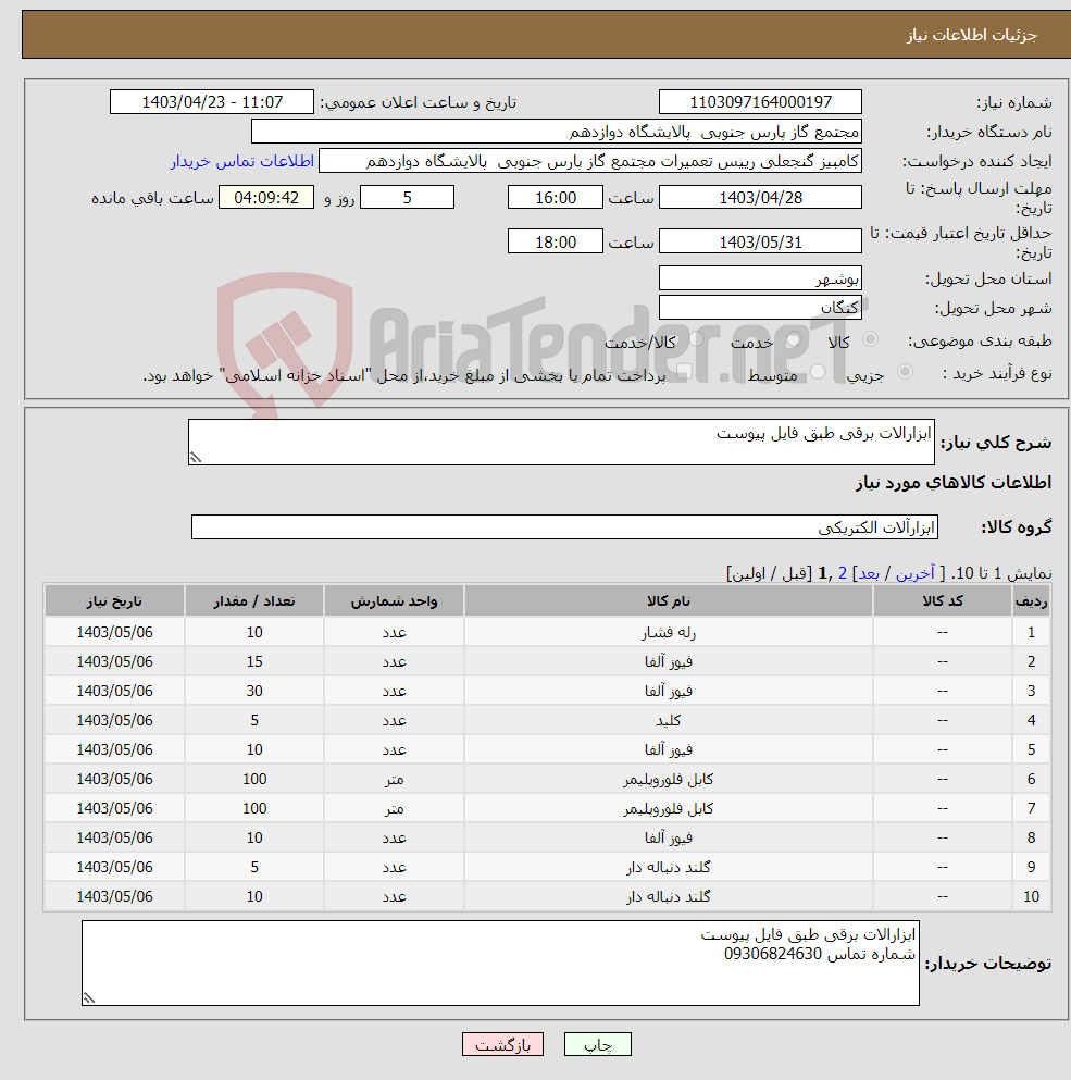 تصویر کوچک آگهی نیاز انتخاب تامین کننده-ابزارالات برقی طبق فایل پیوست