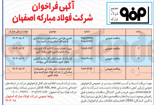 تصویر کوچک آگهی انجام عملیات حمل جاده ای محصولات صادراتی از شرکت فولاد مبارکه به سایر نقاط کشور