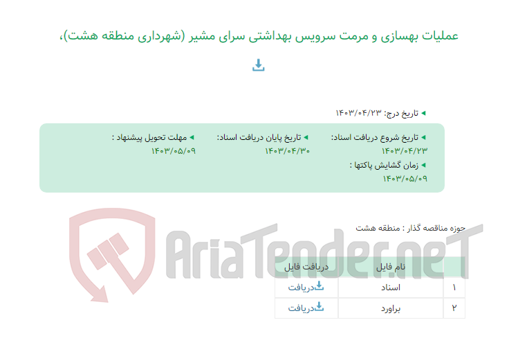 تصویر کوچک آگهی عملیات بهسازی و مرمت سرویس بهداشتی سرای مشیر (شهرداری منطقه هشت)،