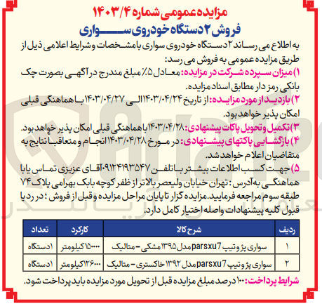 تصویر کوچک آگهی فروش دو دستگاه سواری خودرو  :پژو پارس 