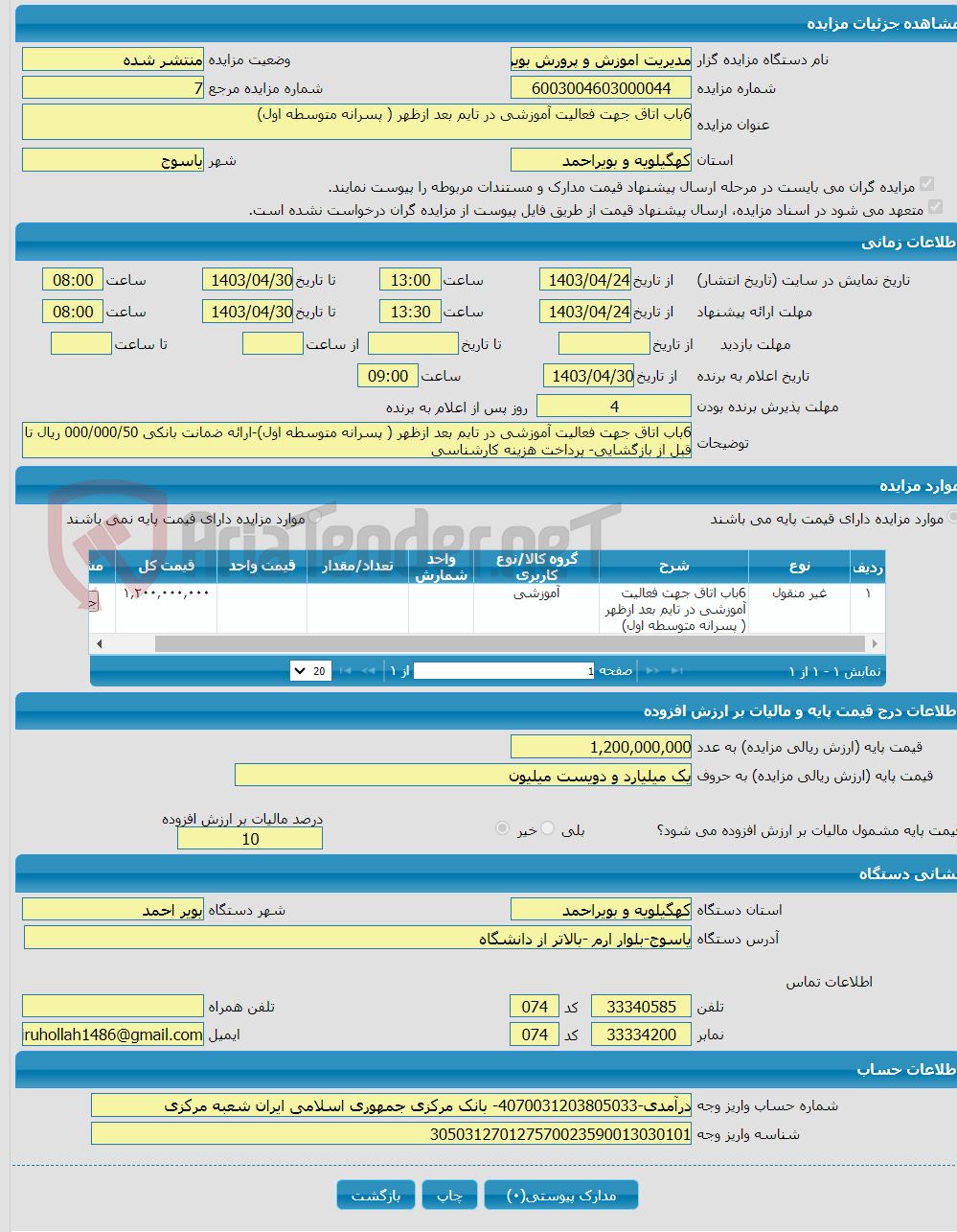 تصویر کوچک آگهی 6باب اتاق جهت فعالیت آموزشی در تایم بعد ازظهر ( پسرانه متوسطه اول)