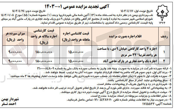 تصویر کوچک آگهی اجاره 4 واحد از مجتمع کارگاهی و یک واحد تجاری