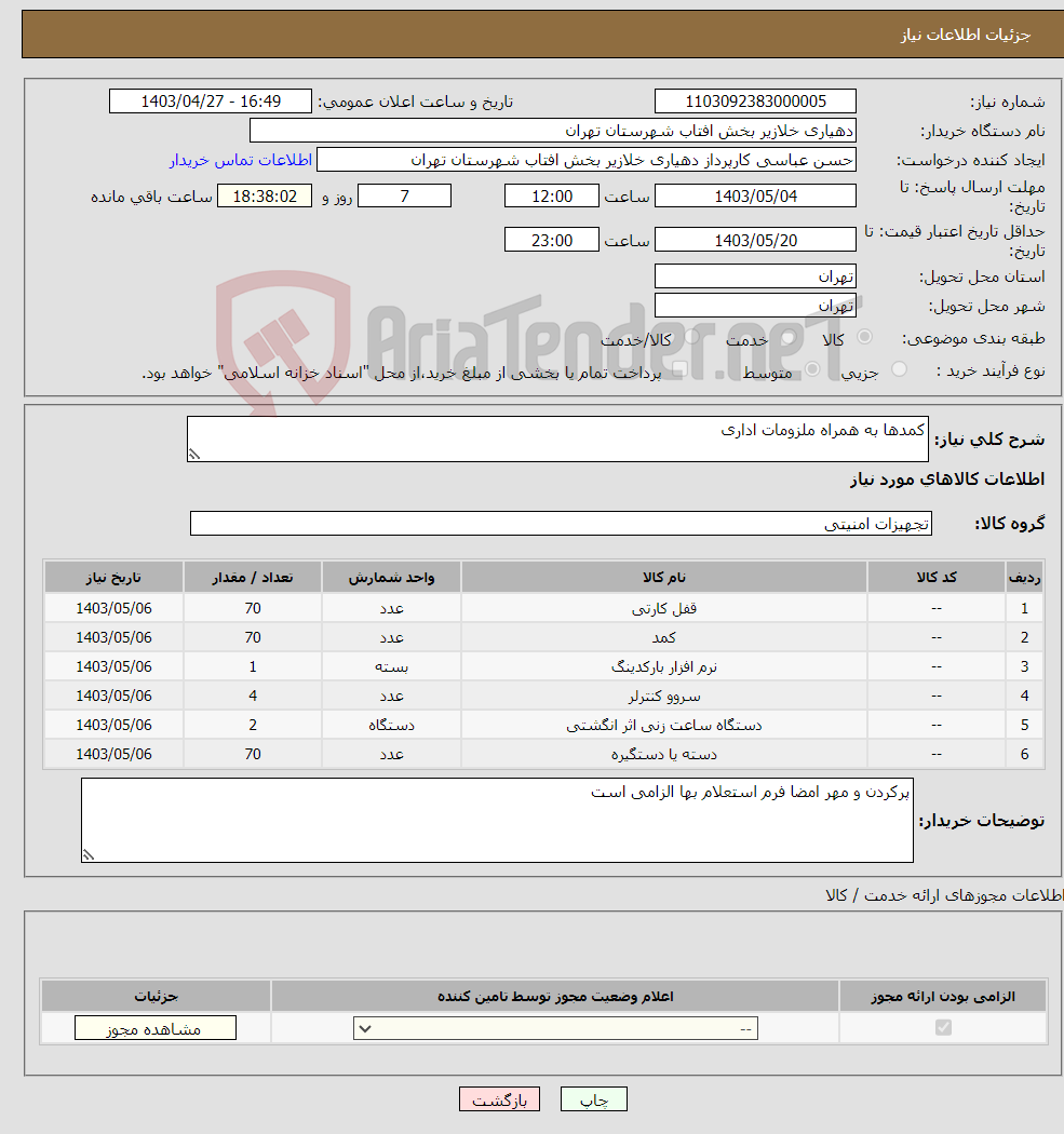 تصویر کوچک آگهی نیاز انتخاب تامین کننده-کمدها به همراه ملزومات اداری 
