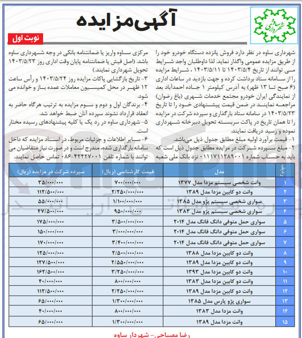 تصویر کوچک آگهی فروش 15 دستگاه خودرو