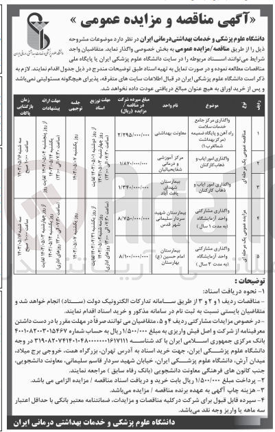 تصویر کوچک آگهی واگذاری مشارکتی واحد آزمایشگاه (به مدت ۱ سال )

