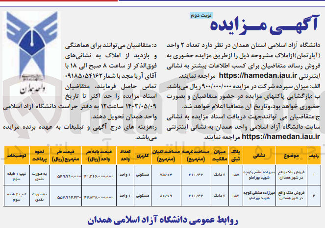 تصویر کوچک آگهی فروش تعداد 2 واحد آپارتمان باکاربری مسکونی 