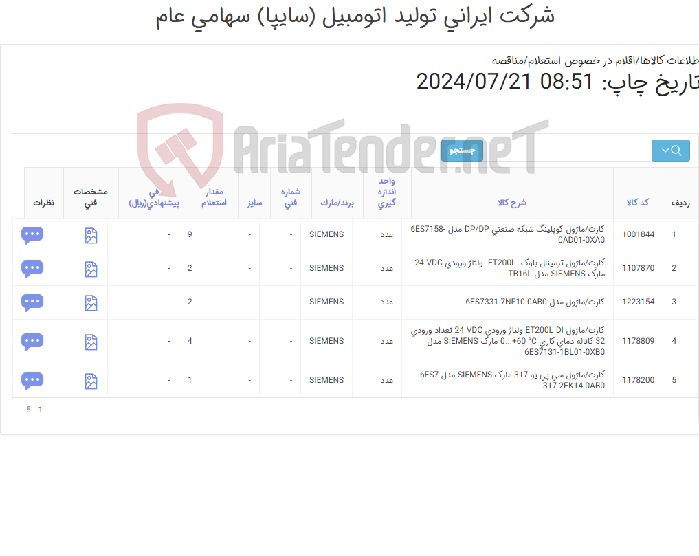 تصویر کوچک آگهی کارت ماژول siemens