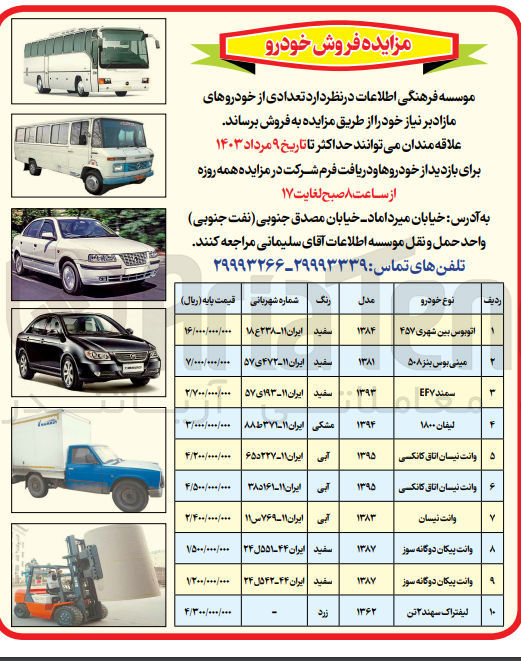تصویر کوچک آگهی فروش تعدادی از خودروهای مازاد بر نیاز خود