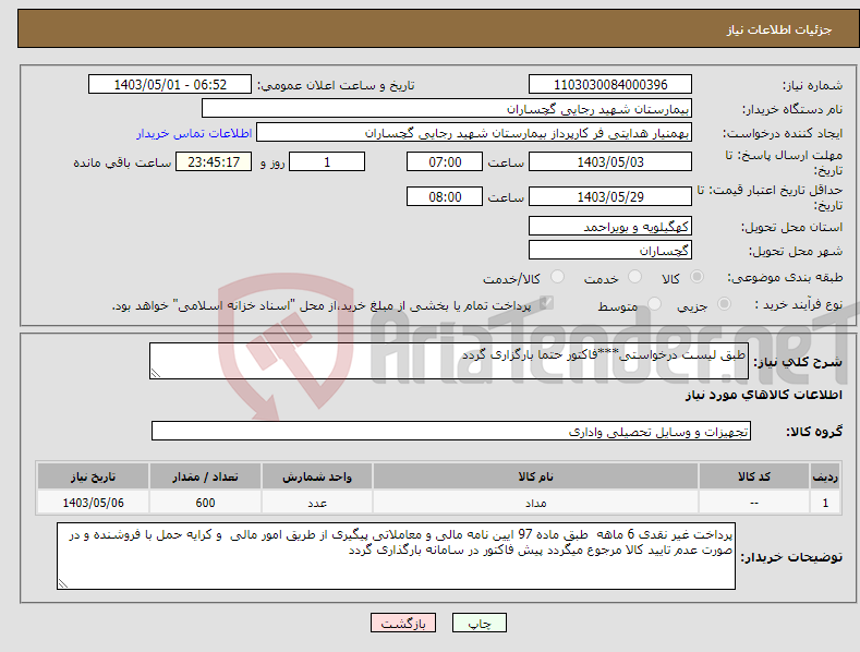 تصویر کوچک آگهی نیاز انتخاب تامین کننده-طبق لیست درخواستی***فاکتور حتما بارگزاری گردد 