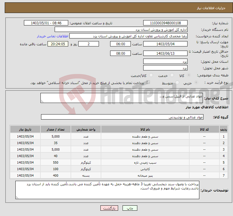 تصویر کوچک آگهی نیاز انتخاب تامین کننده-مواد غذایی از قبیل:سس و...