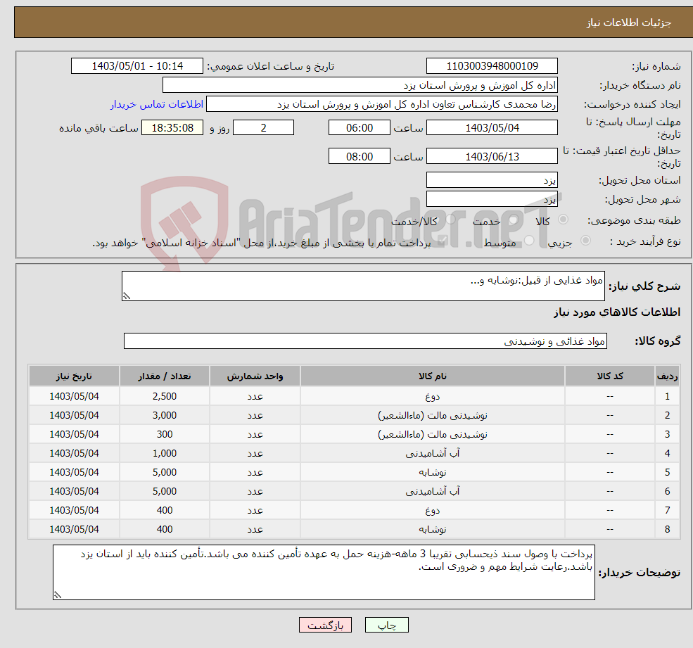 تصویر کوچک آگهی نیاز انتخاب تامین کننده-مواد غذایی از قبیل:نوشابه و...