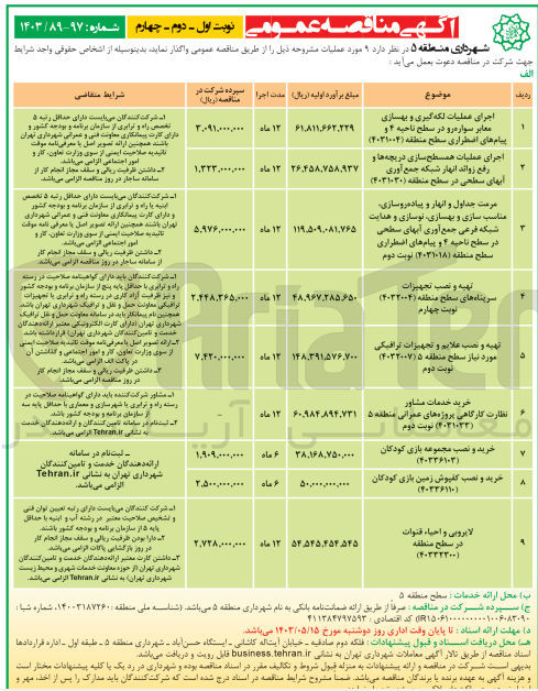 تصویر کوچک آگهی لایروبی و احیا قنوات در سطح منطقه (40332300)