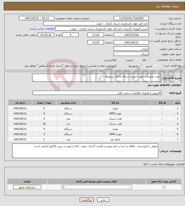 تصویر کوچک آگهی نیاز انتخاب تامین کننده-خرید تجهیزات جهت امنیت شبکه و اتاق سرورها 