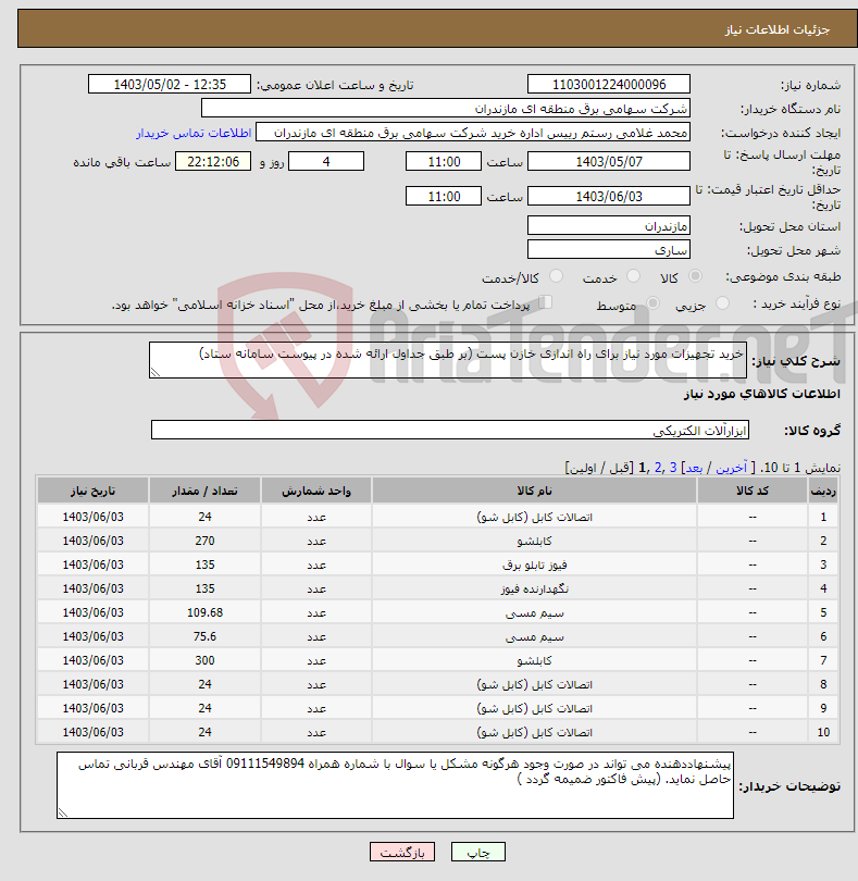 تصویر کوچک آگهی نیاز انتخاب تامین کننده-خرید تجهیزات مورد نیاز برای راه اندازی خازن پست (بر طبق جداول ارائه شده در پیوست سامانه ستاد)