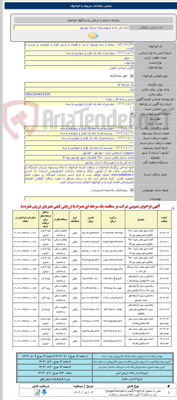 تصویر کوچک آگهی آماده سازی معابر سایت ۴۵۰ هکتاری شهر بوشهر زون D