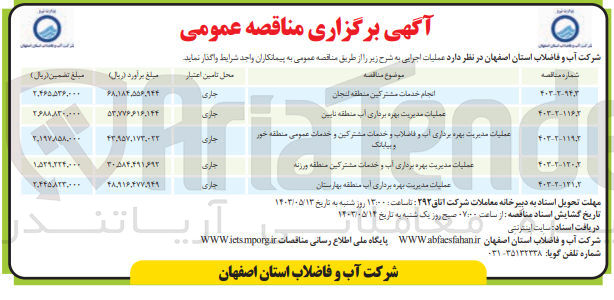 تصویر کوچک آگهی انجام خدمات مشترکین منطقه لنجان 