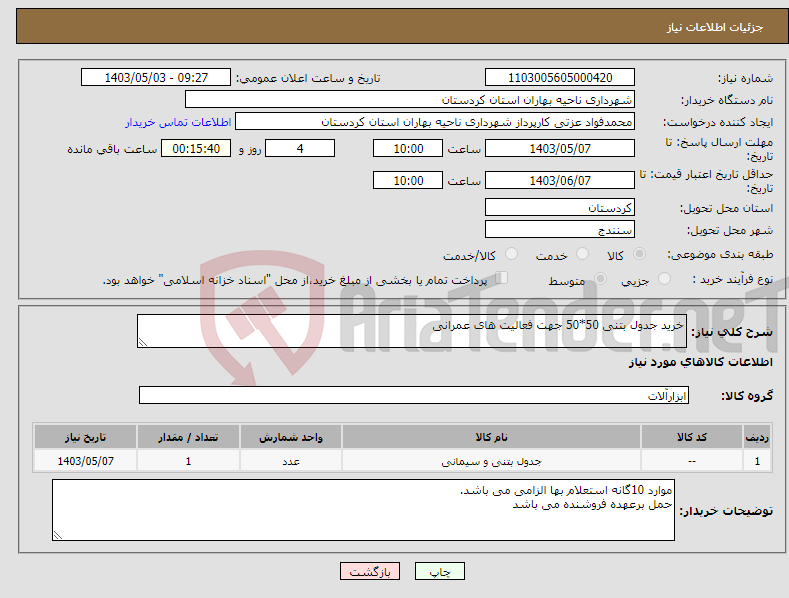 تصویر کوچک آگهی نیاز انتخاب تامین کننده-خرید جدول بتنی 50*50 جهت فعالیت های عمرانی 