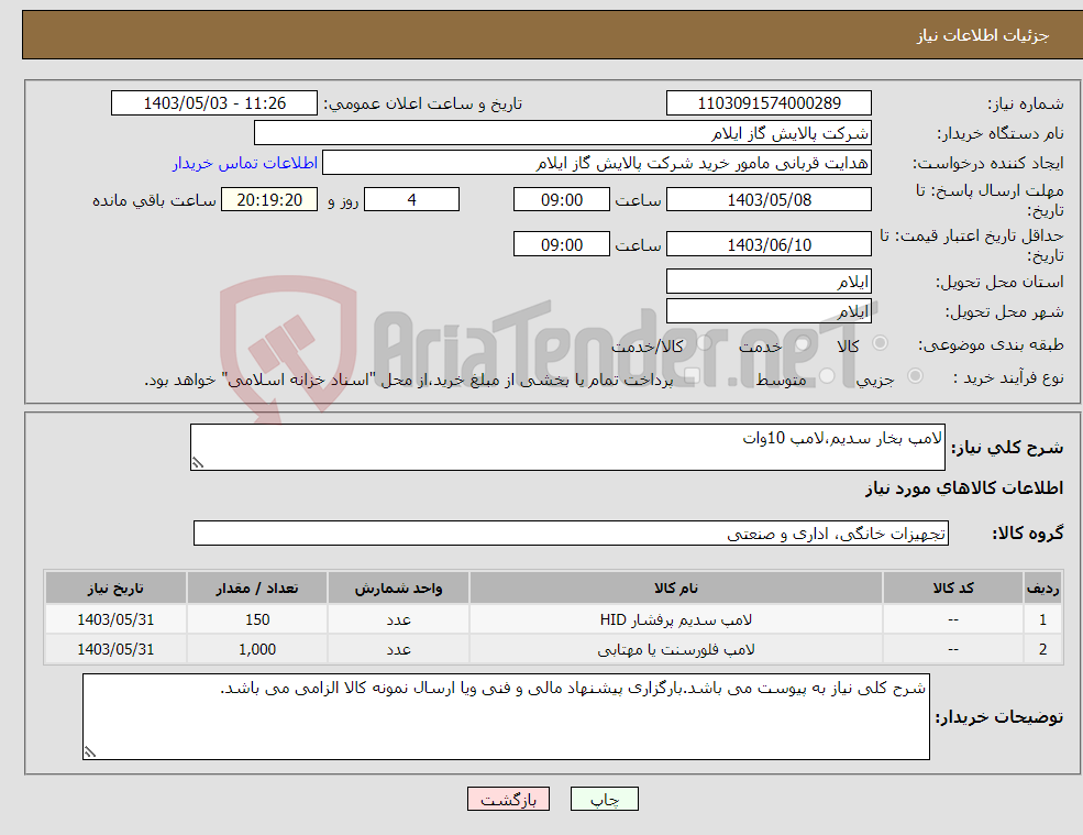 تصویر کوچک آگهی نیاز انتخاب تامین کننده-لامپ بخار سدیم،لامپ 10وات