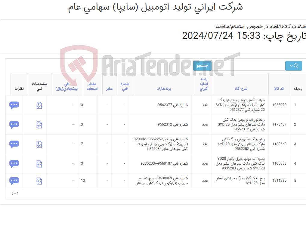 تصویر کوچک آگهی 5 قلم لوازم یدکی یدک کش سپاهان