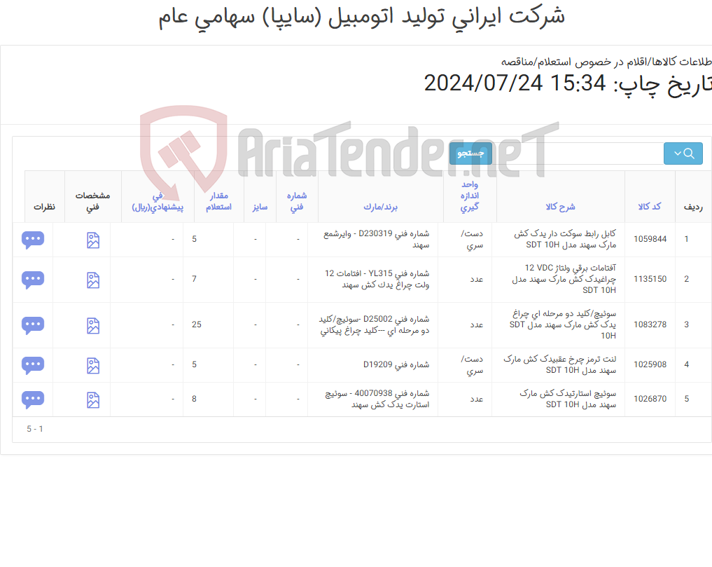 تصویر کوچک آگهی 5 قلم لوازم یدکی یدک کش سهند