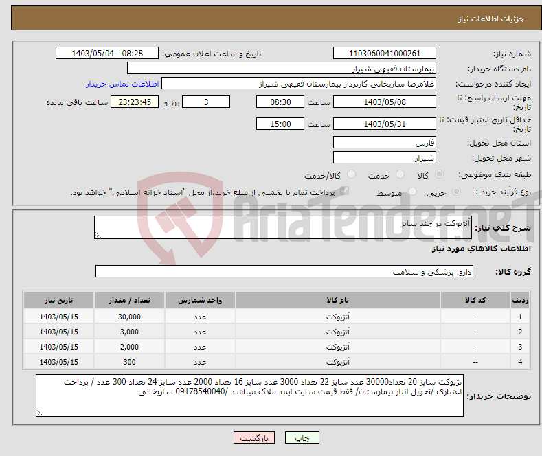 تصویر کوچک آگهی نیاز انتخاب تامین کننده-آنژیوکت در چند سایز 