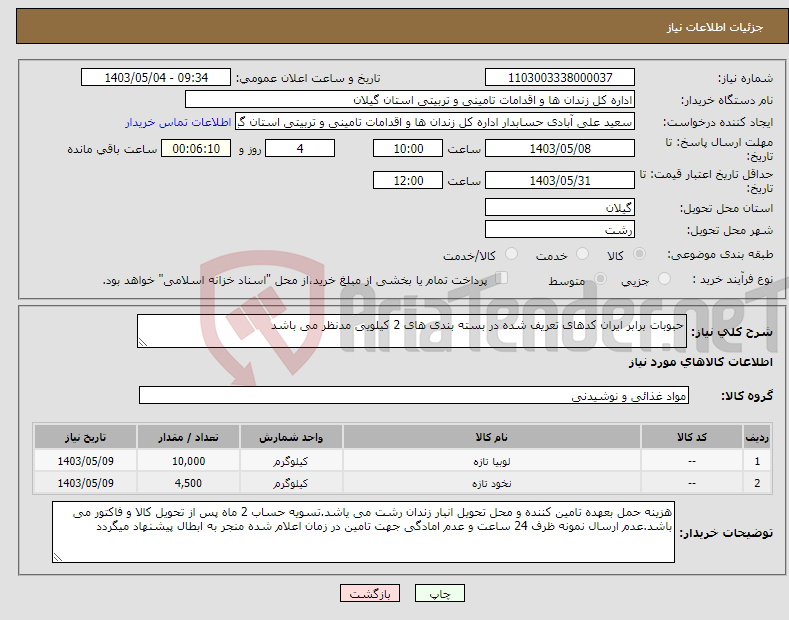 تصویر کوچک آگهی نیاز انتخاب تامین کننده-حبوبات برابر ایران کدهای تعریف شده در بسته بندی های 2 کیلویی مدنظر می باشد