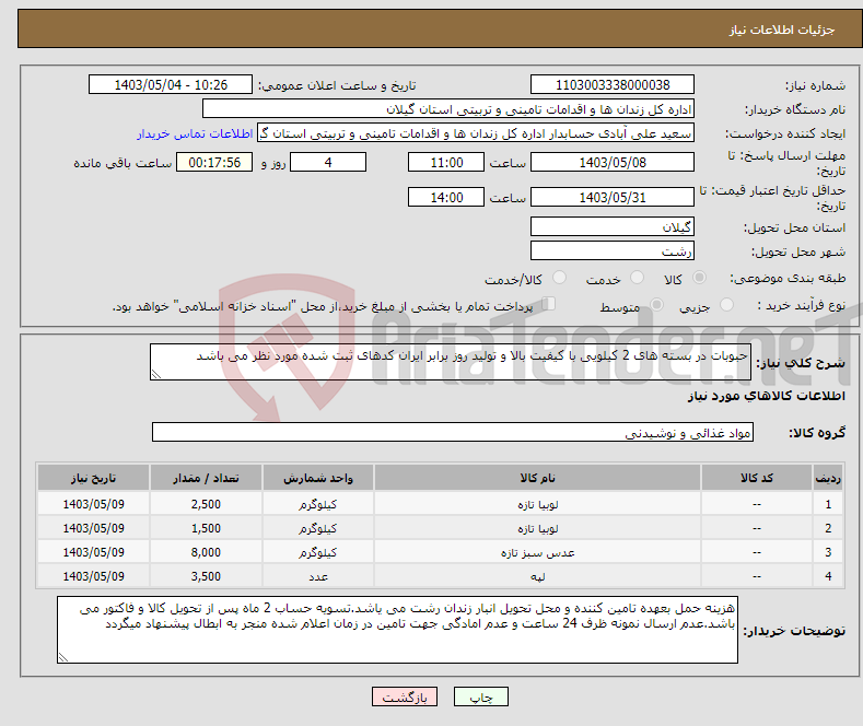 تصویر کوچک آگهی نیاز انتخاب تامین کننده-حبوبات در بسته های 2 کیلویی با کیفیت بالا و تولید روز برابر ایران کدهای ثبت شده مورد نظر می باشد