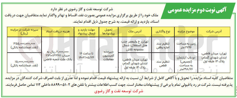 تصویر کوچک آگهی فروش ملک دو باب آپارتمان تجمیعی به مساحت 298/66
فروش زمین به مساحت 2796 متر
