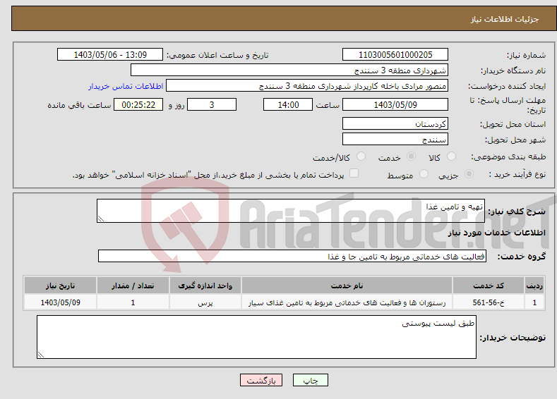 تصویر کوچک آگهی نیاز انتخاب تامین کننده-تهیه و تامین غذا 