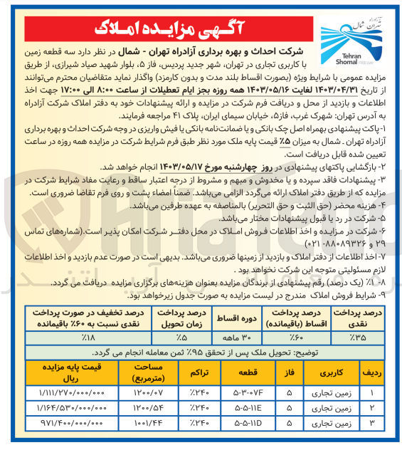 تصویر کوچک آگهی فروش سه قطعه زمین با کاربری تجاری 
