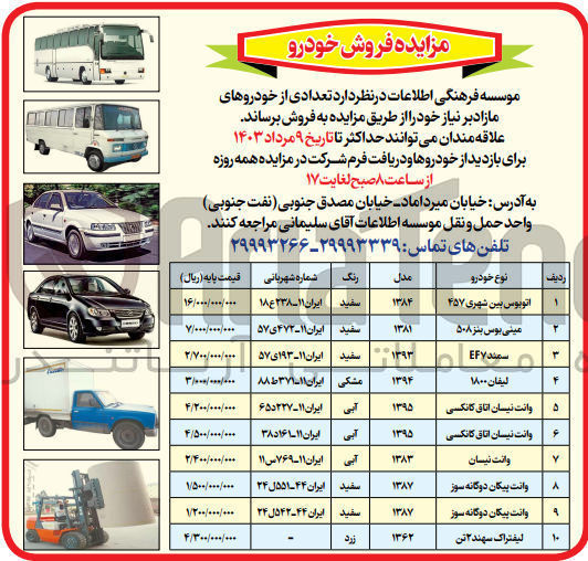 تصویر کوچک آگهی فروش تعدادی از خودروهای مازاد بر نیاز خود