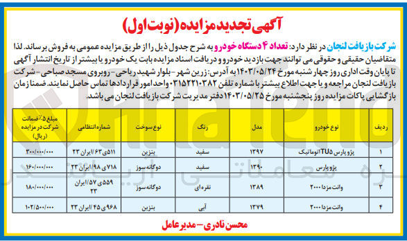 تصویر کوچک آگهی فروش تعداد 4 دستگاه خودرو 