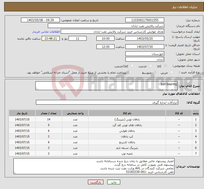 تصویر کوچک آگهی نیاز انتخاب تامین کننده-ball bearing