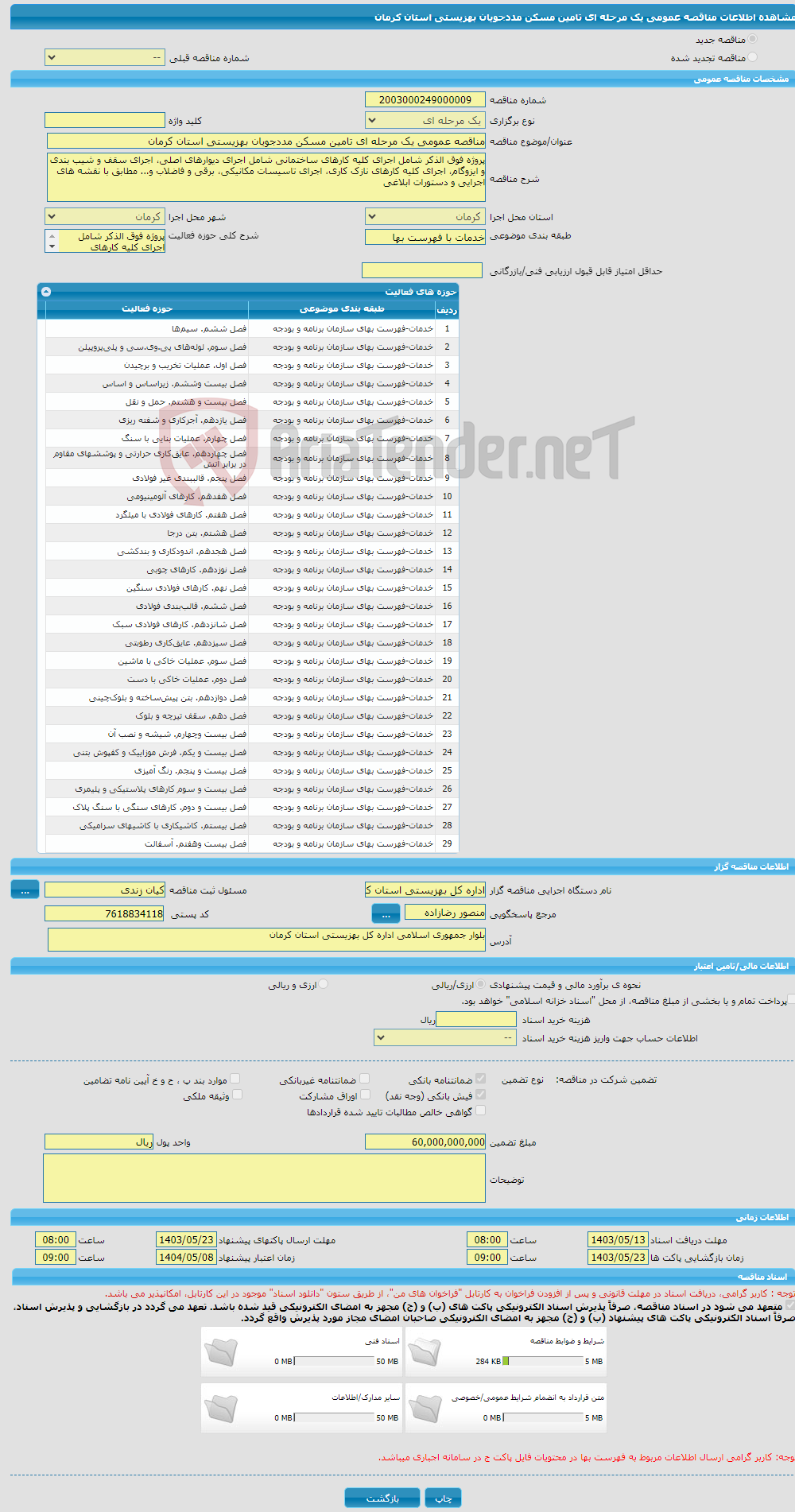 تصویر کوچک آگهی مناقصه عمومی یک مرحله ای تامین مسکن مددجویان بهزیستی استان کرمان