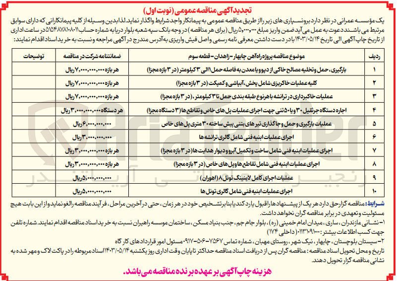 تصویر کوچک آگهی عملیات خاکبرداری در ترانشه با هر نوع طبقه بندی حمل تا ۳ کیلومتر (در ۳ بازه مجزا) 