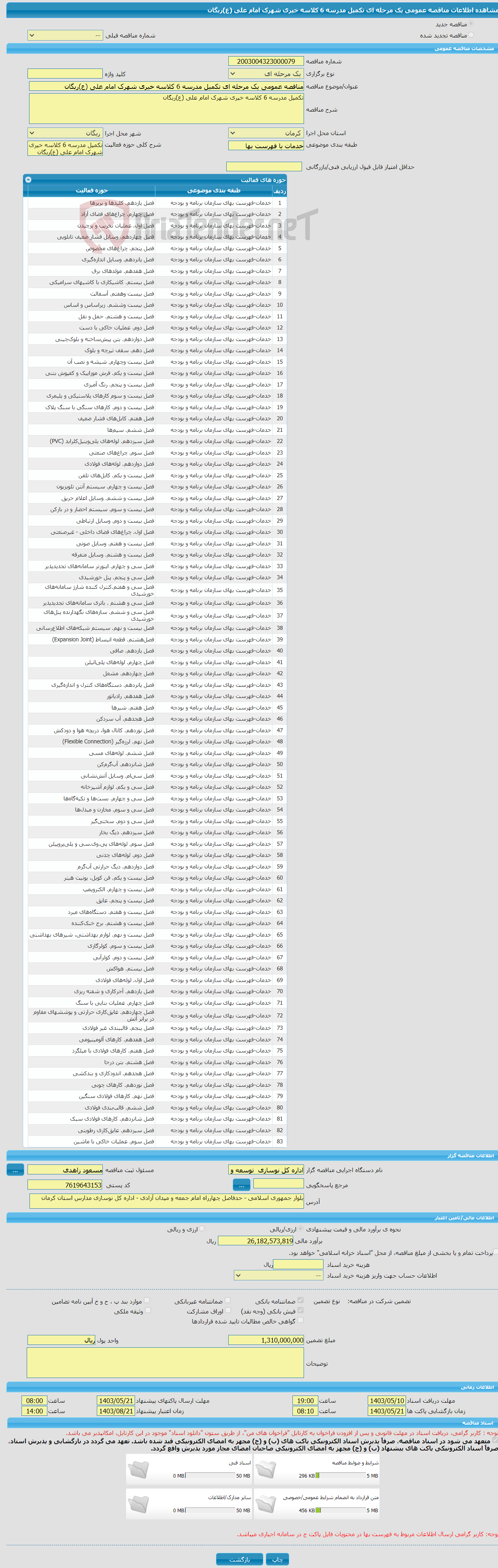 تصویر کوچک آگهی مناقصه عمومی یک مرحله ای تکمیل مدرسه 6 کلاسه خیری شهرک امام علی (ع)ریگان