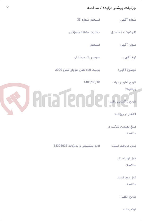 تصویر کوچک آگهی یونیت scc تلفن هووای مترو 3000