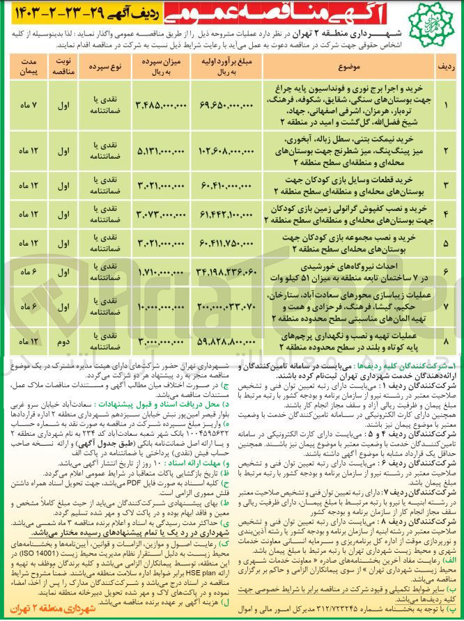 تصویر کوچک آگهی خریدو نصب مجموعه بازی کودکان جهت بوستان های محله ای سطح منطقه 2 