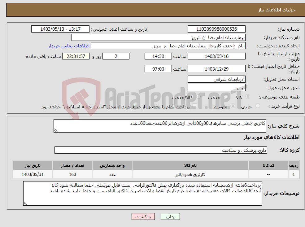 تصویر کوچک آگهی نیاز انتخاب تامین کننده-کاتریج خطی برشی سایزهای80و100آبی ازهرکدام 80عددجمعا160عدد