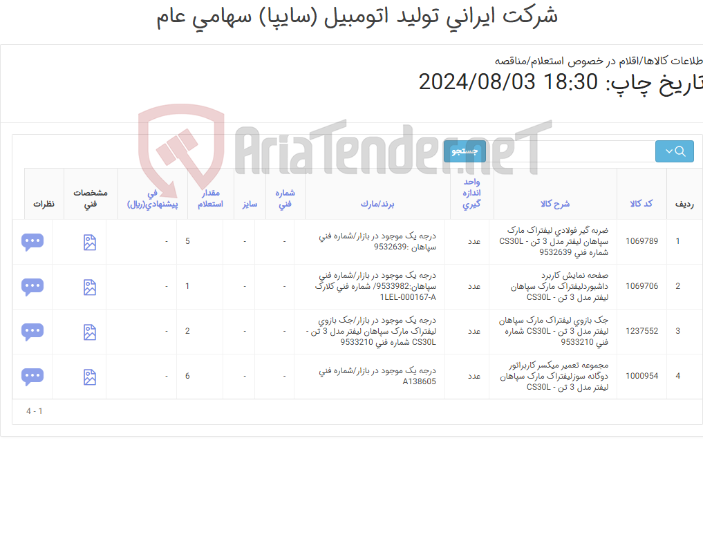 تصویر کوچک آگهی لوازم یدکی لیفتراک سپاهان