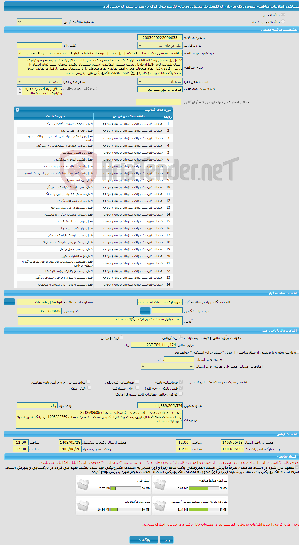 تصویر کوچک آگهی مناقصه عمومی یک مرحله ای تکمیل پل مسیل رودخانه تقاطع بلوار فدک به میدان شهدای حسن آباد