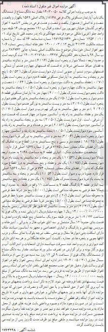 تصویر کوچک آگهی کلاسه : 14030050
فروش  سه دانگ مشاع از ششدانگ یک باپ آپارتمان مسکونی بلاک فرعی ۸۱۶۸ از بلاک اصلی ۱۵۶۹ اصلی واقع در گلستان