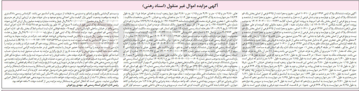تصویر کوچک آگهی کلاسه : 140202908
فروش ششدانگ پلاک ثبتی ۱۴۹۶ فرعی از ۱۰۶۱۰ اصلی، مفروز و مجزا شده از ۶۲۵ فرعی از اصلی بخش یک قم به مساحت 163 مترمربع